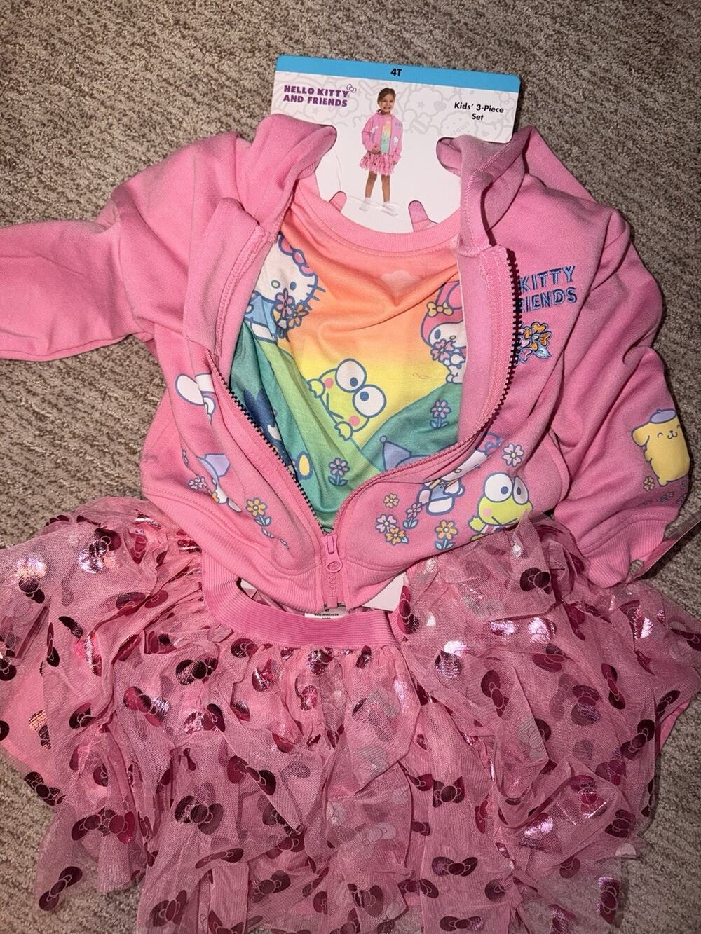 4T Hello Kitty, Three-Piece Set Tutu Jacket, Shirt Skirt Clothes Fall Winter